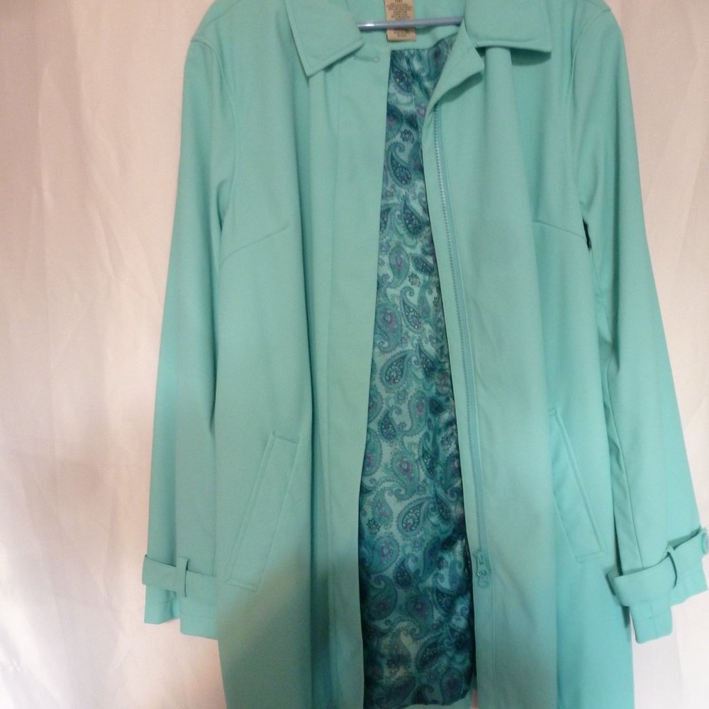 ๐ Cozy Teal Zip-Up Long Rain Jacket / Trench Coat โ NWOT ๐ Classic Elements | - Picture 5 of 11